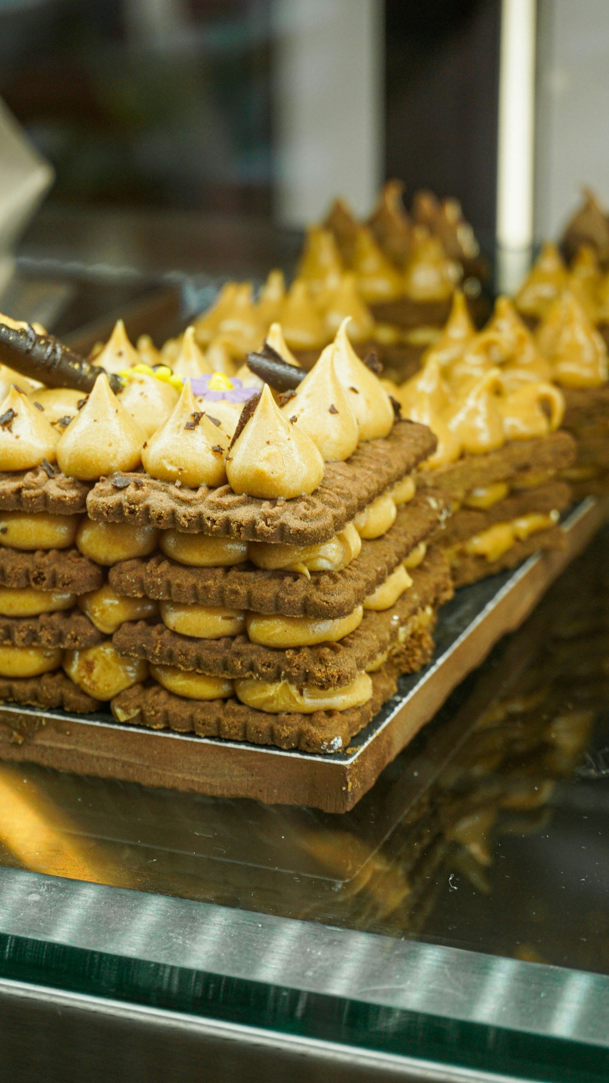 Pastries lined up in the case