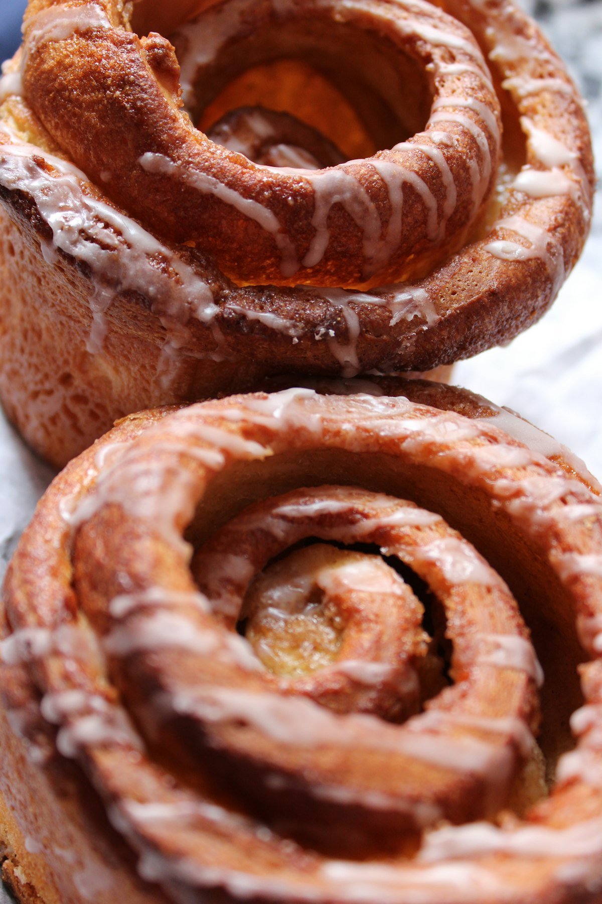 Sweet rolls stacked on the counter